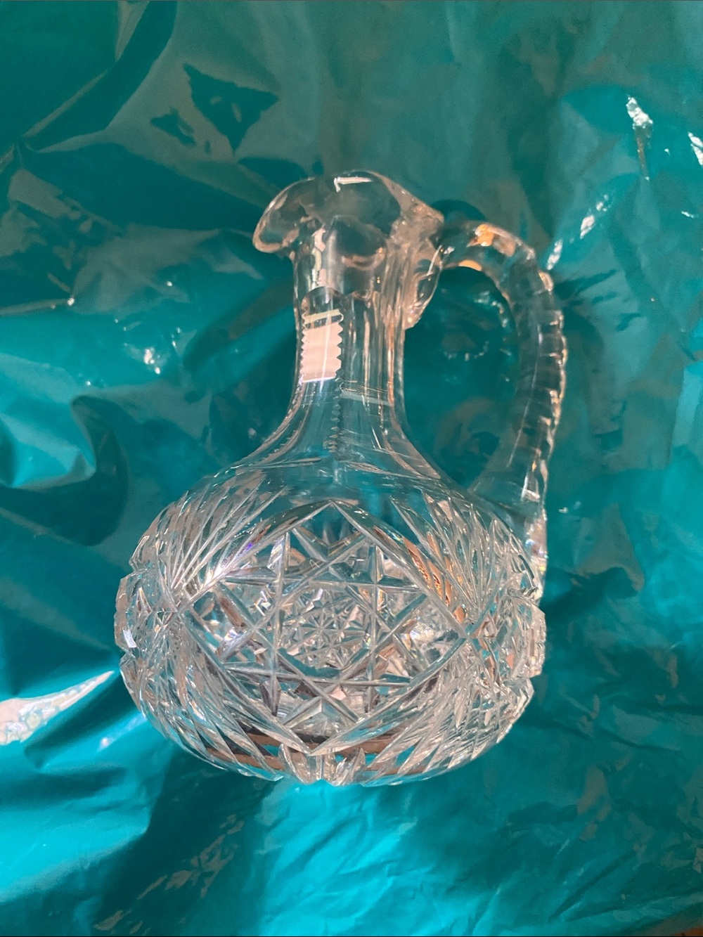 Cut-Pattern Clear Glass Pitcher with Sculpted Handle